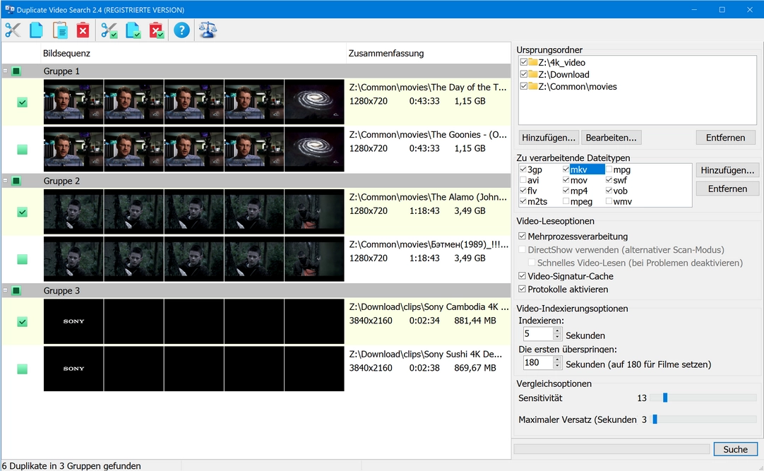 Screenshot des Duplicate Video Search Programms