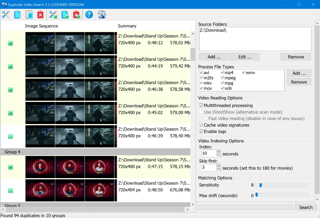 Finding duplicate movies on hard drive with the Duplicate Video Search tool