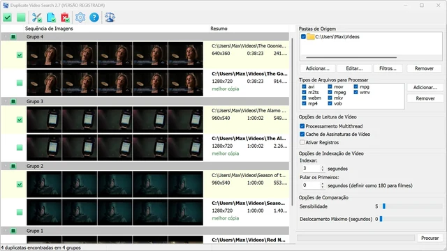 Captura de tela do programa Duplicate Video Search