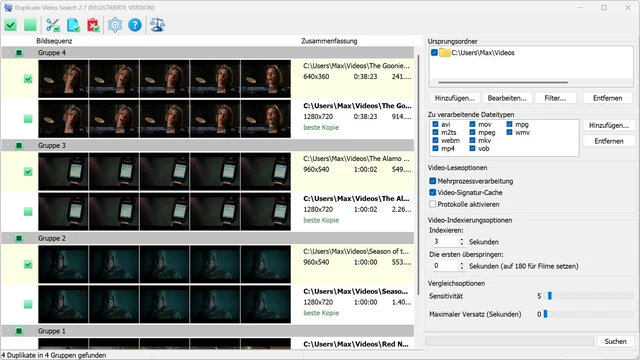 Screenshot des Duplicate Video Search Programms