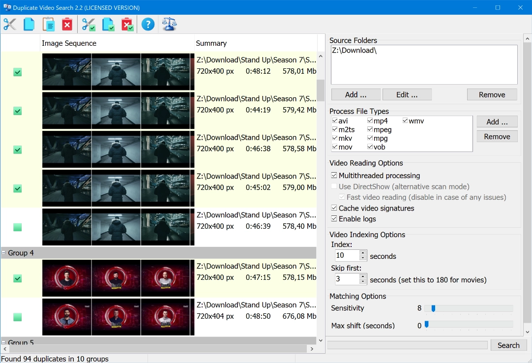 Screenshot of the Duplicate Video Search tool