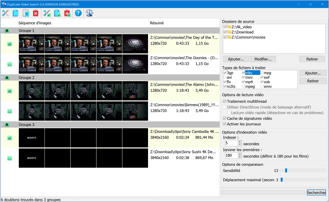 Capture d'écran du programme Duplicate Video Search