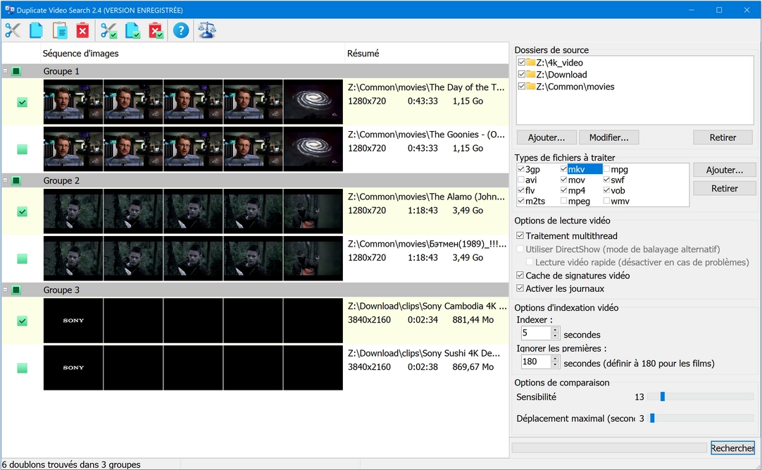 Recherche de doublons de films dans Duplicate Video Search